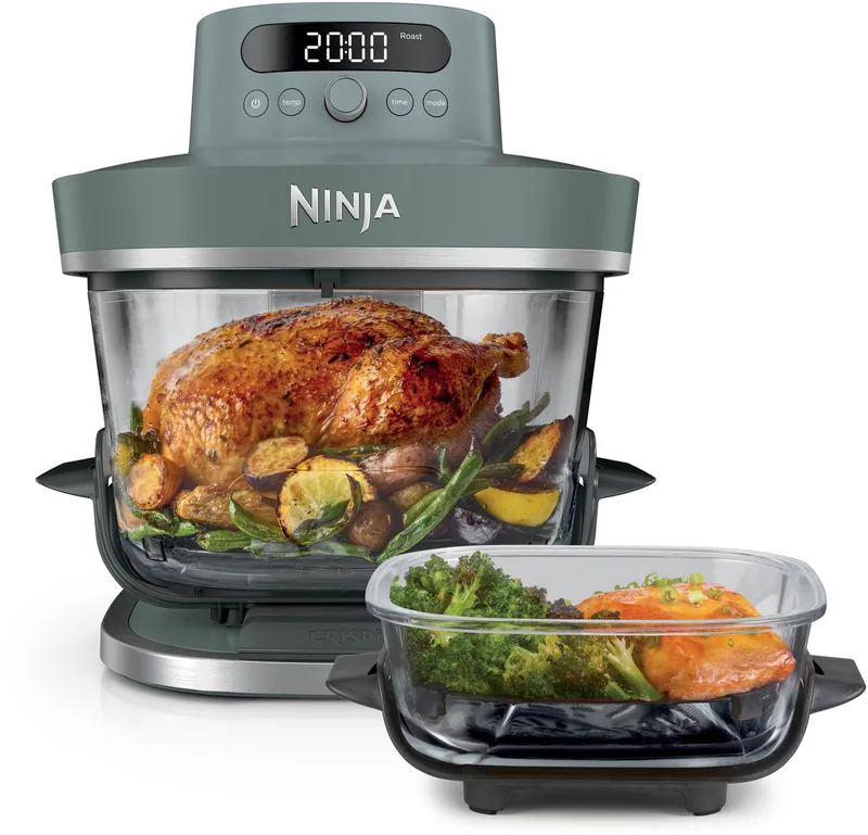 CRISPi PRO XL Glazen Airfryer met 7 kookfuncties - Airfryen, Bakken, Braden, Rijzen, Drogen. Max Crisp en Opnieuw krokant maken - 2.3 liter en 5.7 liter glazen schaal - PFAS vrij koken - AS101EUGY de Ninja en Grijsgroen – photo produit