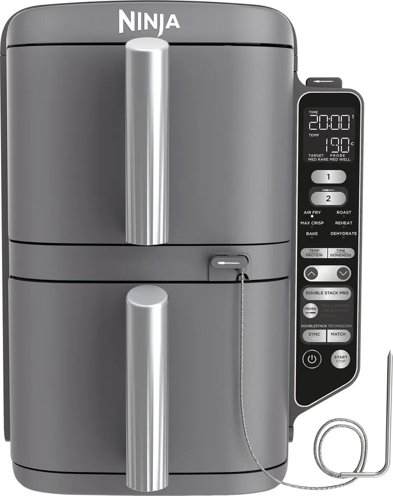 Double Stack Airfryer XXL - 9.5 Liter - Dubbele Gestapelde Lades - 6 Programma's - Inclusief Digitale Thermometer en Kookrekjes - SL451EU de Ninja en Marineblauw – photo produit