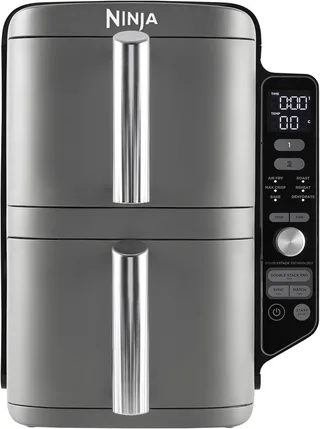 Double Stack Airfryer XXL - 9.5 Liter - Dubbele Gestapelde Lades - 6 Programma's - Inclusief Kookrekjes - SL400EU de Ninja en Gris – photo produit 1 sur 3