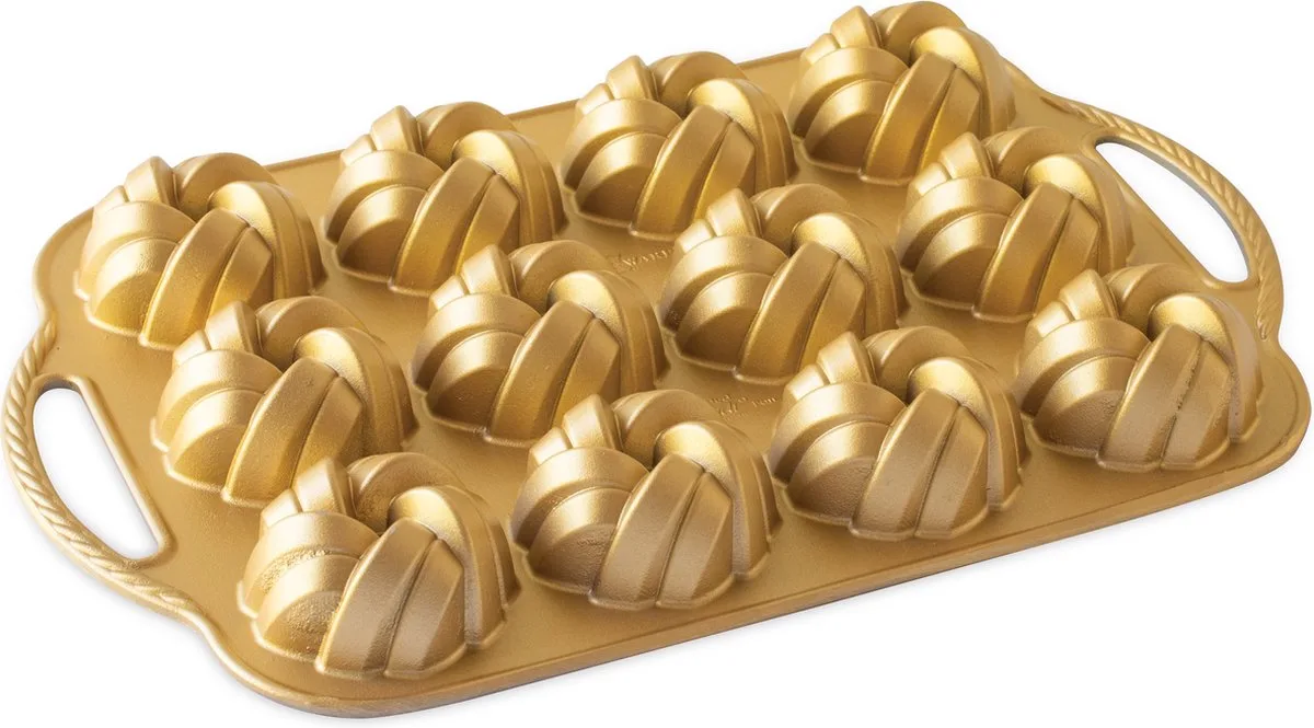 Tulband Bakvorm "Braided Mini Bundt Pan" van Nordic Ware in Goud – productfoto
