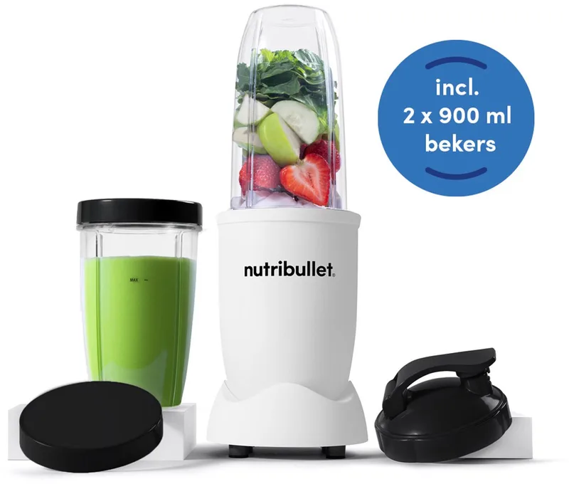 Exclusive Blender - 900 Watt - Smoothie Maker - Twee 900 ml Drinkbekers- Incl. To Go Deksel en Bewaardeksel - BPA & BPS-vrij van NutriBullet in Wit – productfoto