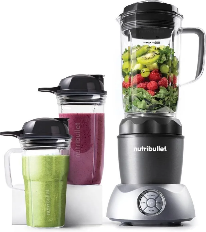 Select Blender - Warme en Koude Bereidingen - Pulse - 900 ml Schenkkan en 2 To Go Drinkbekers - 1000 Watt - Warme en Koude Bereidingen by NutriBullet in Grey – product photo