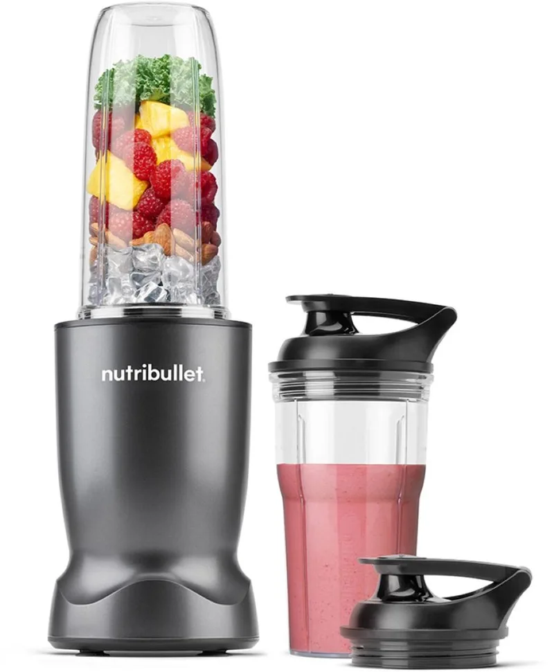 Turbo - Blender - Smoothie Maker - 1000 Watt - 6-delige Set - 900 ml & 590 ml Drinkbeker - 2 To-Go Deksels von NutriBullet in Grau – Produktfoto