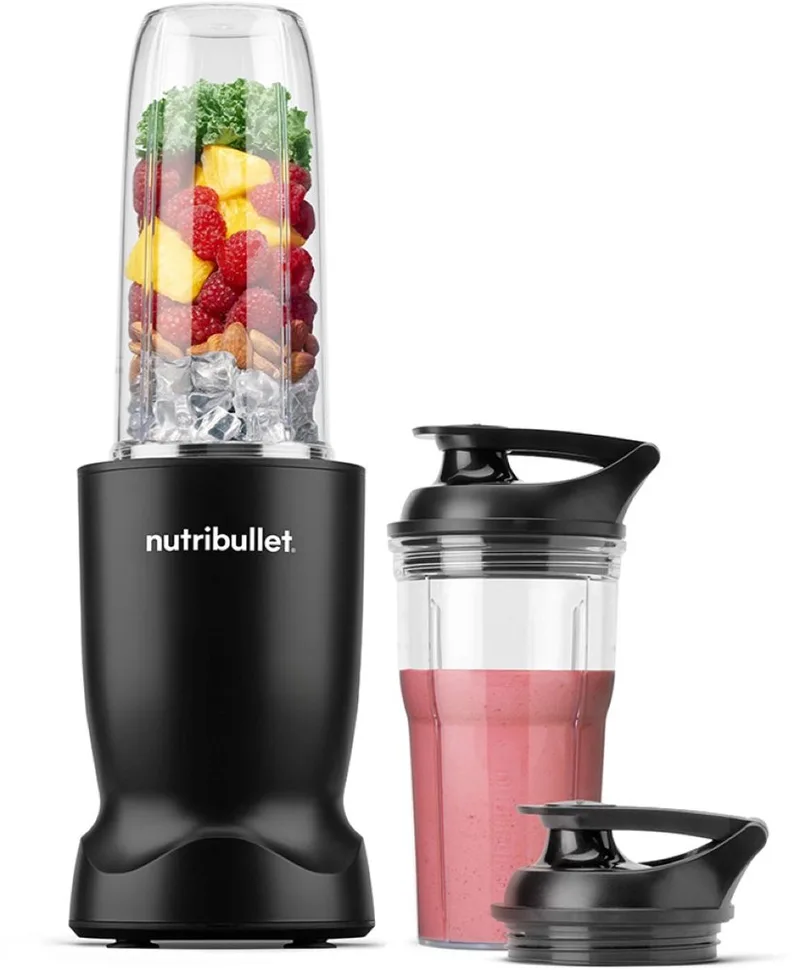 Turbo - Blender - Smoothie Maker - 1000 Watt - 6-delige Set - 900 ml & 590 ml Drinkbeker - 2 To-Go Deksels - Zwart de NutriBullet en Mat – photo produit