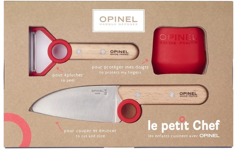 Le Petit Chef Kinderkeukensetje - 3-delig - Koksmes, Vingerbeschermer en Dunschiller by Opinel in Red – product photo