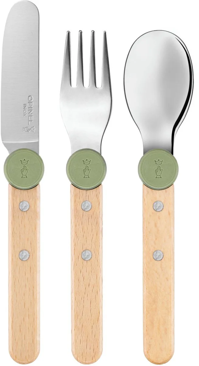 Le Petit Gourmet Bestekset – 3-delig – Hout/RVS de Opinel en Olijfgroen – photo produit