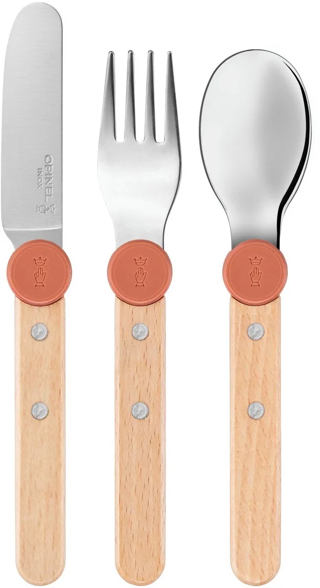 Le Petit Gourmet Bestekset – 3-delig – Koraal – Hout/RVS de Opinel en Koraalrood – photo produit