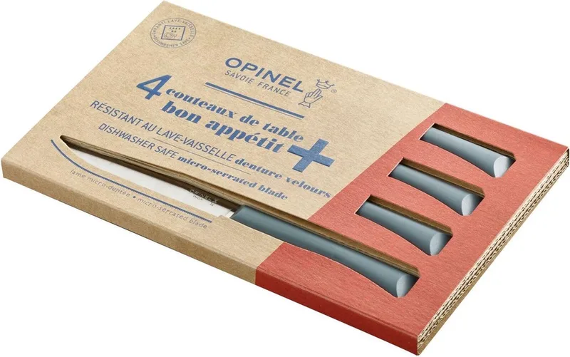N°125 Bon Appétit+ Tafelmessenset - 4-delig - Grijs - Microkarteling - RVS - Steakmes van Opinel in Grijs – productfoto