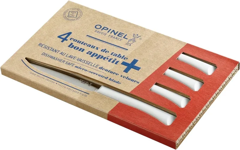 N°125 Bon Appétit+ Tafelmessenset - 4-delig - Wit- Microkarteling - RVS - Steakmes de Opinel en Cloud – photo produit