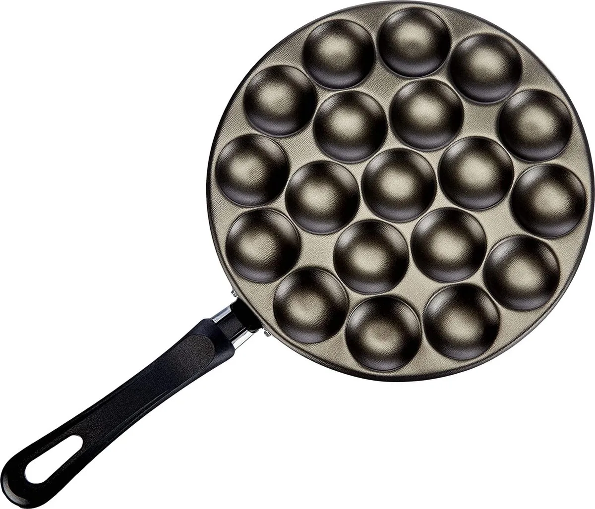Poffertjes pannenset met recepten, deegfles en houten stokjes, aluminium, breedte 25 cm, 6 losse delen van Patisse in Zwart – productfoto