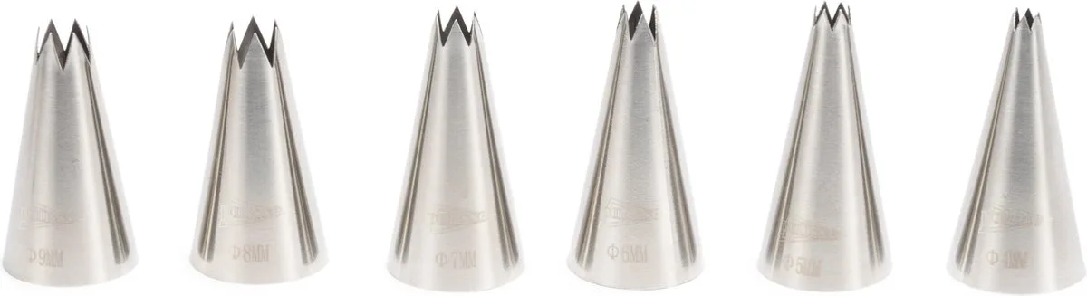 spuitmondjes set rvs open ster 6-delig taartdecoratie. fra Patisse i Flerfarvet – produktbillede
