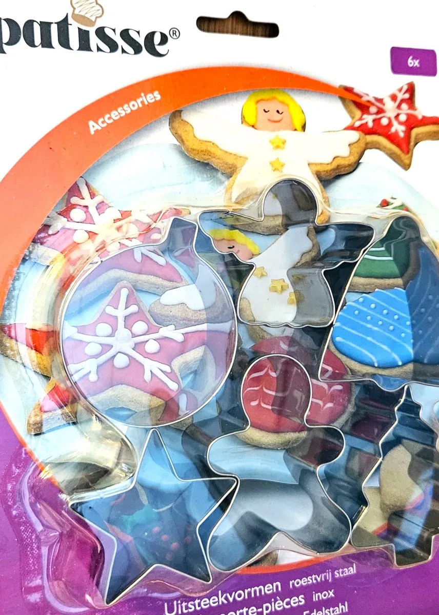 uitsteekvormen set rvs - kerst - 6 delig van Patisse in Zilver – productfoto