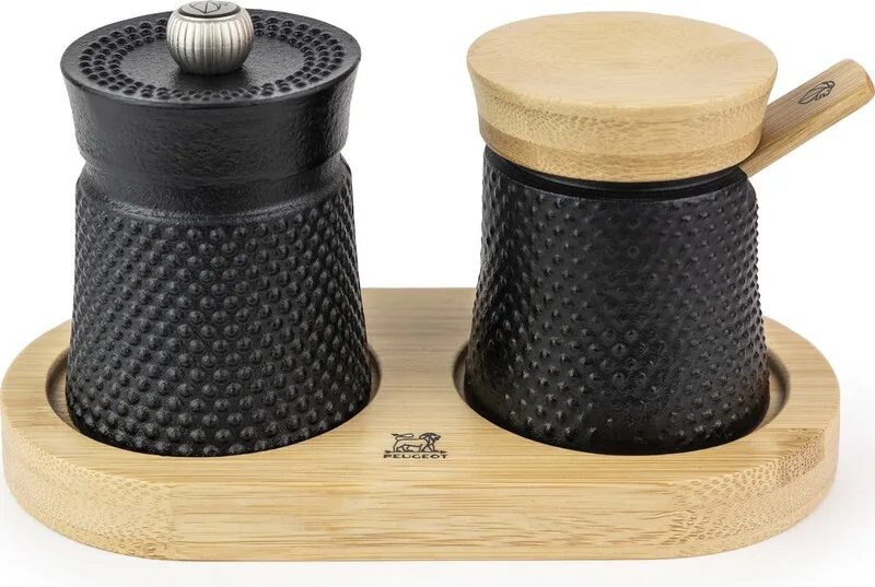 Bali gietijzeren pepermolen en zoutvaatje cadeaubox - 8 cm, zwart van Peugeot – productfoto