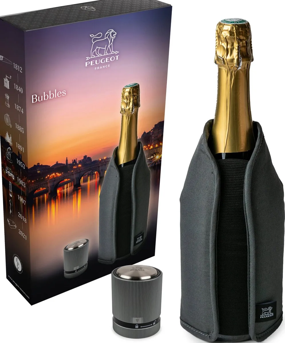 Bubbles Geschenkset Frizz - Wijnkoeler En Dop van Peugeot in Grijs – productfoto