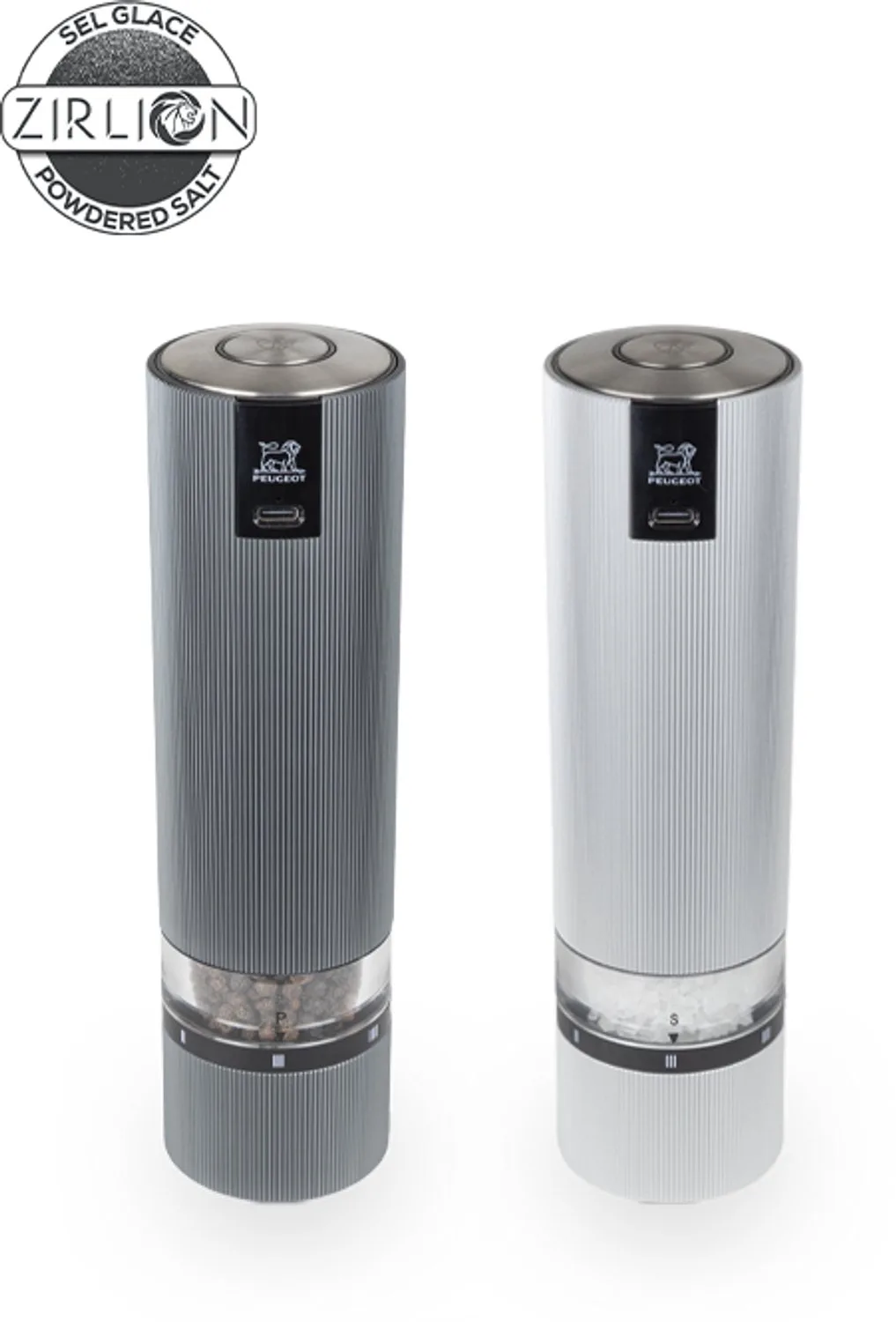 LINE SENSE - duo electrische peper- en zoutmolen set u'select aluminium från Peugeot i Grå – produktbild