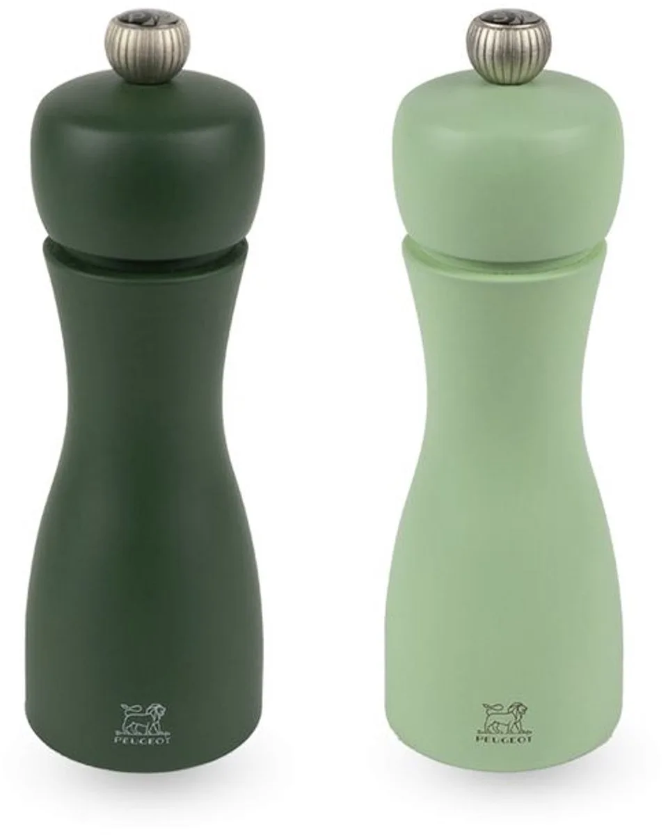 Tahiti Zirlion Manuele Duo Peper- en Zoutmolen uit Hout - 15cm - Water van Peugeot in Groen – productfoto