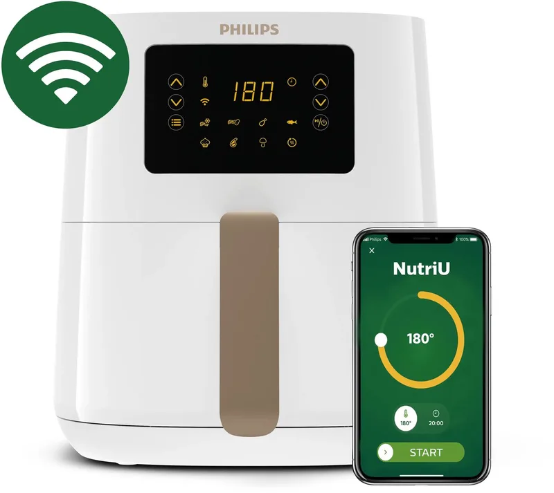 Airfryer Connected 5000 Series - HD9255/30 - Heteluchtfriteuse - 4.1 liter (L) - RapidAir - 13 in 1 kookfuncties - Quickclean - 1400W - Wit by Philips in Gold – product photo