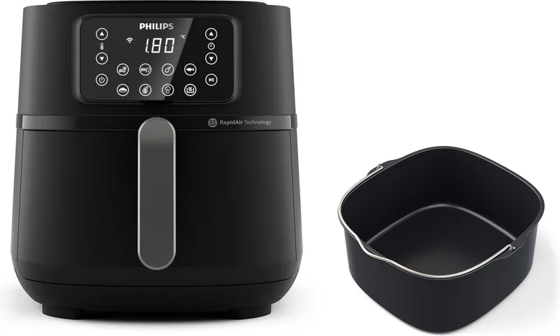 Airfryer Connected 5000 Series - HD9285/93 - 7,2 liter (XXL) - Heteluchtfriteuse - RapidAir - Quickclean - Met bakvorm von Philips in Schwarz, Silber – Produktfoto