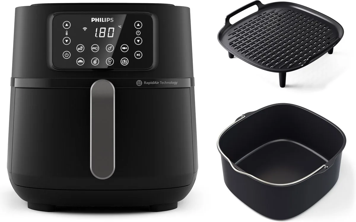 Airfryer Connected 5000 Series - HD9285/96 - 7,2 liter (XXL) - Heteluchtfriteuse - 16 programma's - Quickclean Met bakvorm & grillplaat fra Philips i Sort – produktbillede