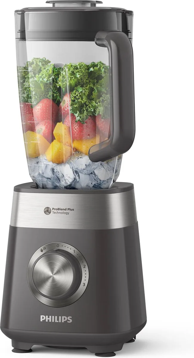 Blender HR3020/20 - Krachtige 1000 Watt Motor – Veelzijdig Gebruik - Vaatwasserbestendig - 1.5l Kan - Grijs by Philips in Grijs en zilver – product photo
