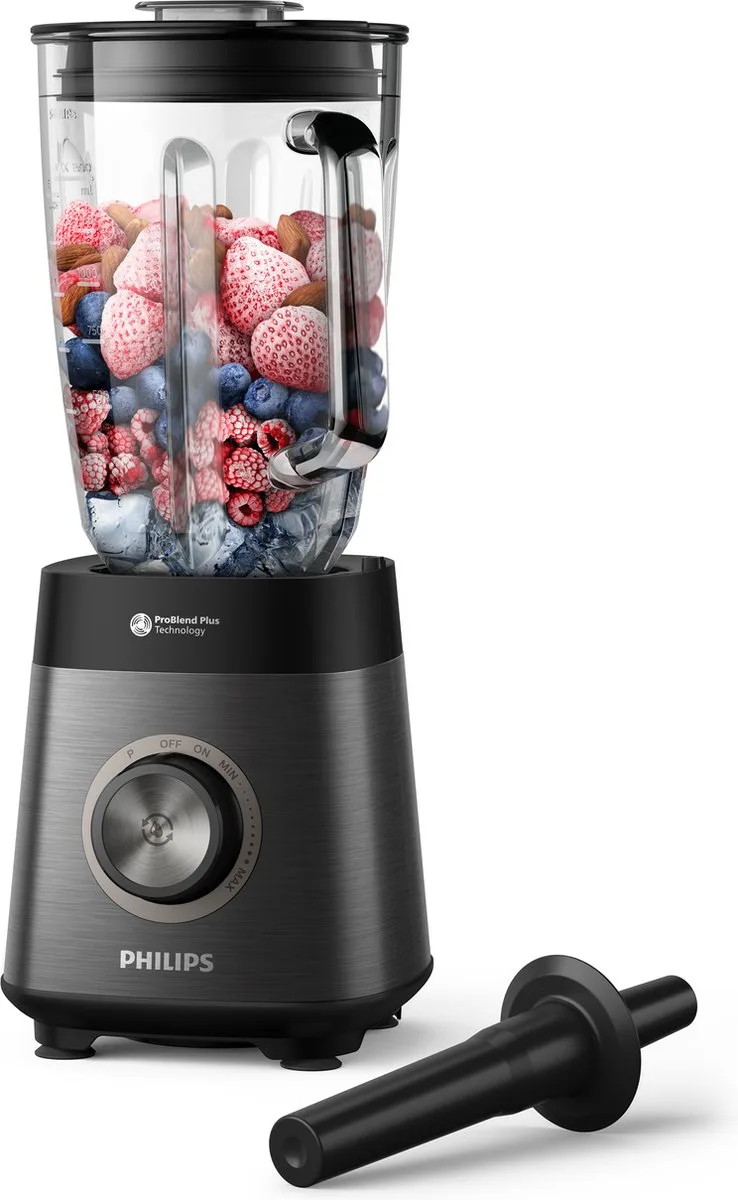 Blender HR3040/00 - Krachtige 1200 Watt Motor - Met Stamper – Veelzijdig Gebruik - Vaatwasserbestendig - 1.5l Kan - RVS de Philips en Noir – photo produit