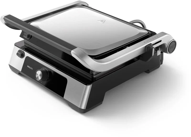 Contactgrill HD6301/90 - Uitneembare Platen - 2200W - Extra Groot Formaat – Antiaanbakplaten - Regelbare Temperatuur - Opvangbak - RVS - Zwart de Philips en Gris – photo produit
