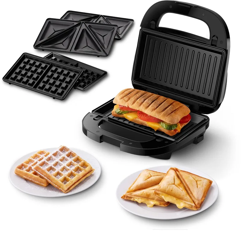 HD2350/80 Tosti-ijzer - 5000-serie - 3-in-1 met verwisselbare platen voor tosti's, panini's en wafels - 750W - Compact verticaal op te bergen ( HD2350/80) de Philips en Noir – photo produit