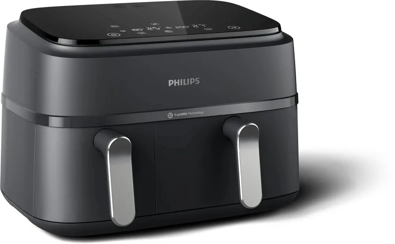 Friteuse sans huile Philips NA351/00 Airfryer double panier Noir/Argent Série 3000 9 L de Philips en Noir – photo produit