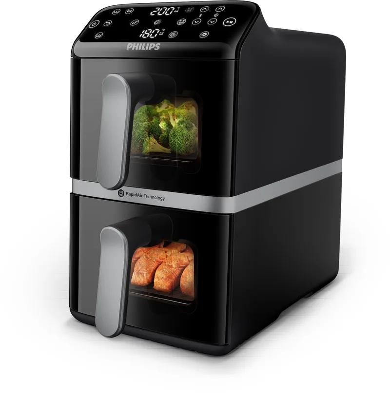 Philips 4000 Series Dual-Stacked Dubbele Airfryer – NA461/00 - 2 Lades (Sync) – 10 L – Tot 6 Personen – Bespaart 45% Ruimte von Philips in Schwarz – Produktfoto
