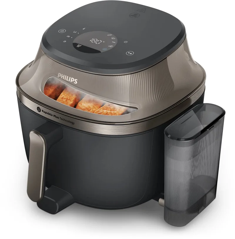 Philips 5000 series Airfryer - NA547/07 - Stoomfunctie en uitschuifbare rail - 7,2 l - HomeID von Philips in Schwarz – Produktfoto