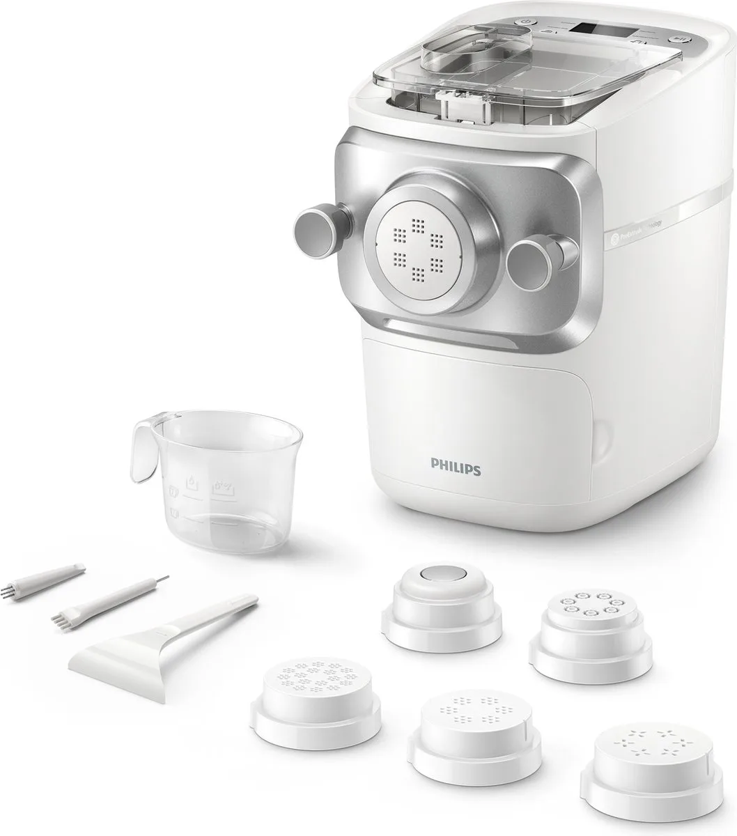 Philips 7000-serie Pastamachine - Automatische pastamaker - 6 vormschijven - Tot 8 porties - ProExtrude-technologie - Verse pasta in 10 minuten - Wit - HR2660/00 van Philips in Grijs – productfoto