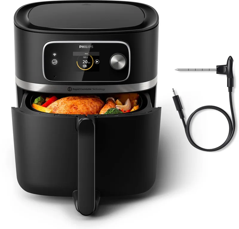Philips 7000 Series Airfryer - Combi XXL Connected - HD9880/90 - Rapid CombiAir - 8.3L - Tot 6 personen - Met Voedselthermometer de Philips en Noir – photo produit