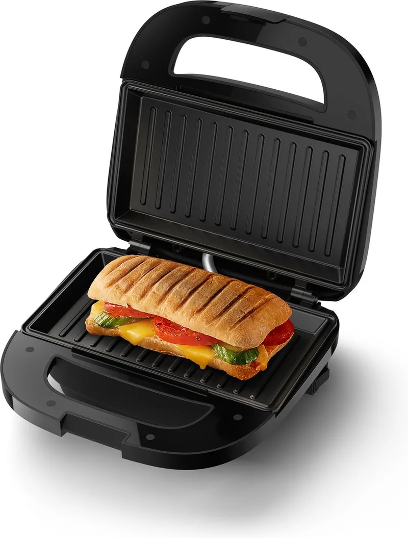 Tosti Apparaat HD2330/90 - 750W - Antiaanbaklaag - Snoeropbergsysteem - Verticaal op te Bergen - Easy Lock Systeem van Philips in Zwart – productfoto