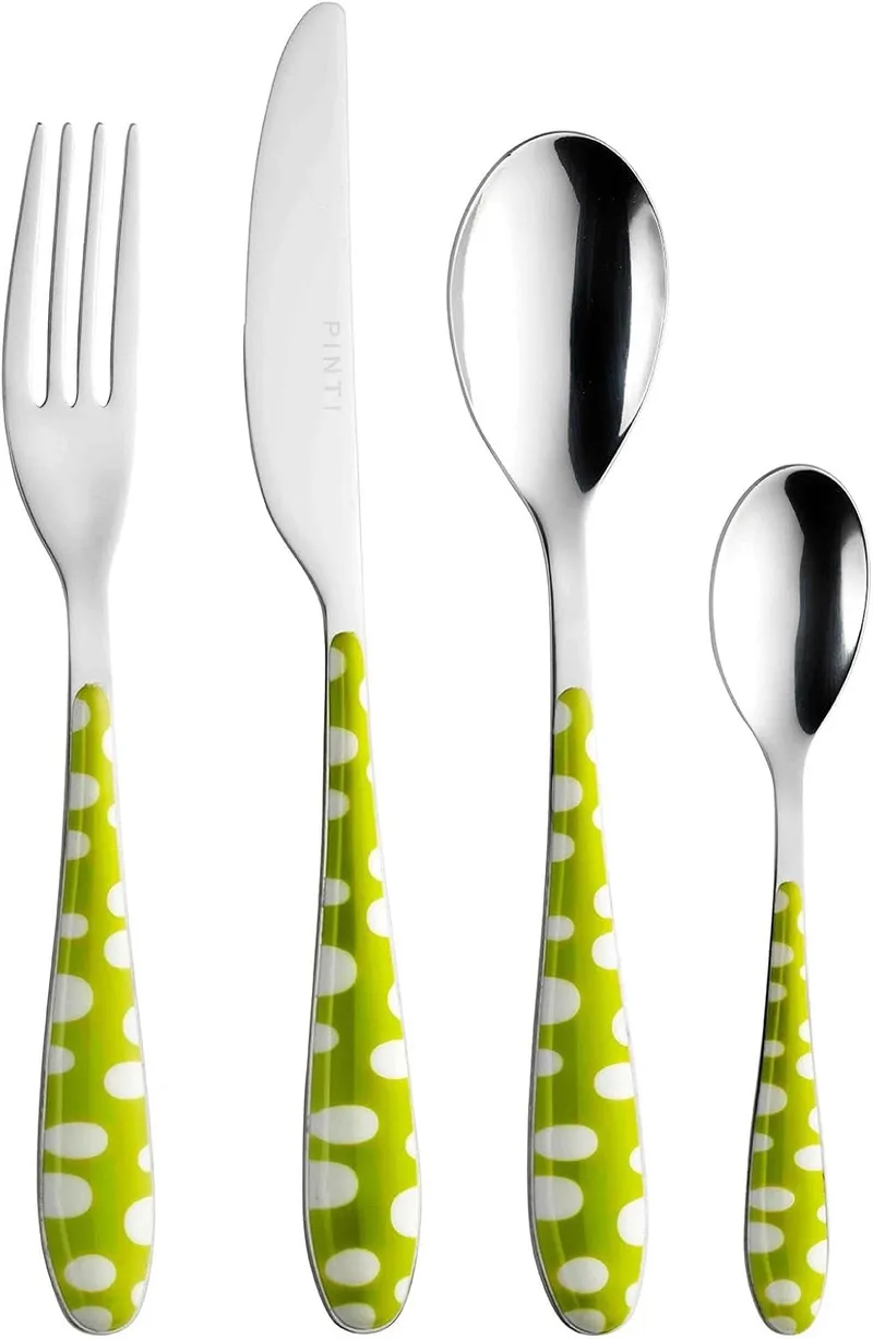 Pinti Bollicine Groen Bestekset 24 Delig RVS met Handvat de Pintinox en Vert, Blanc – photo produit