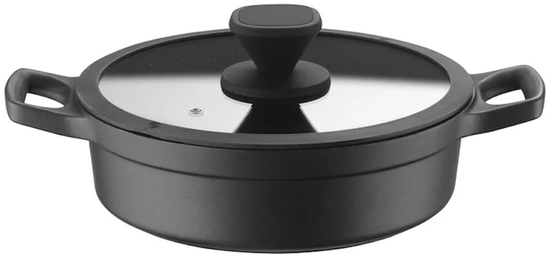 Pro Kookpot 20 cm laag met glas deksel by Pintinox in Black – product photo