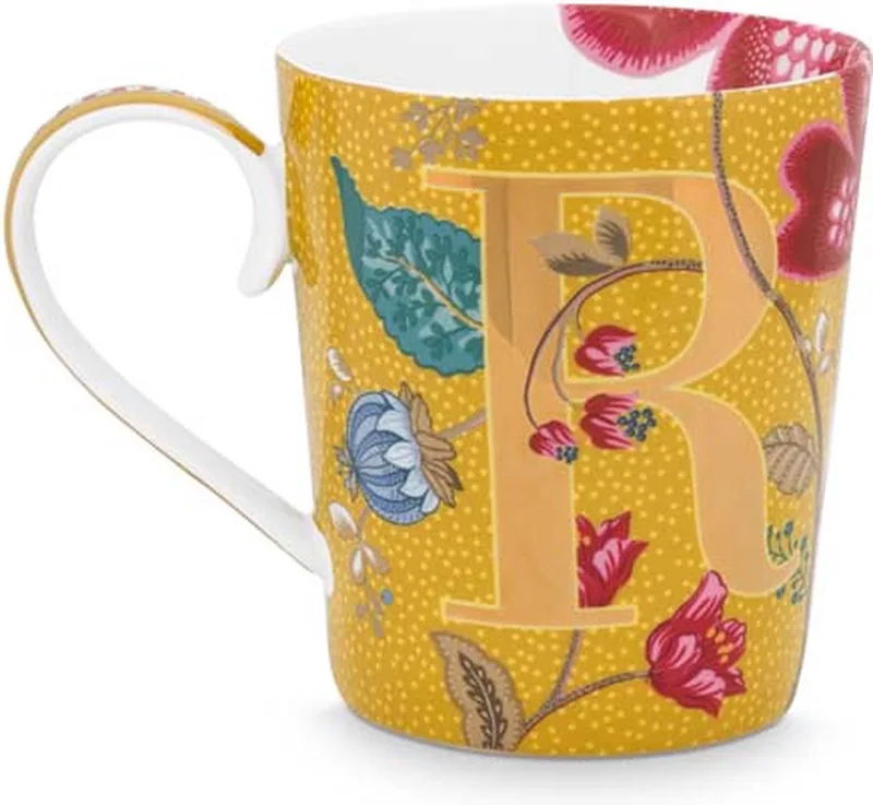 alfabetmok - R - Blushing birds yellow - mok - 350ml - porselein - geel - lettermok R de Pip Studio en R – photo produit