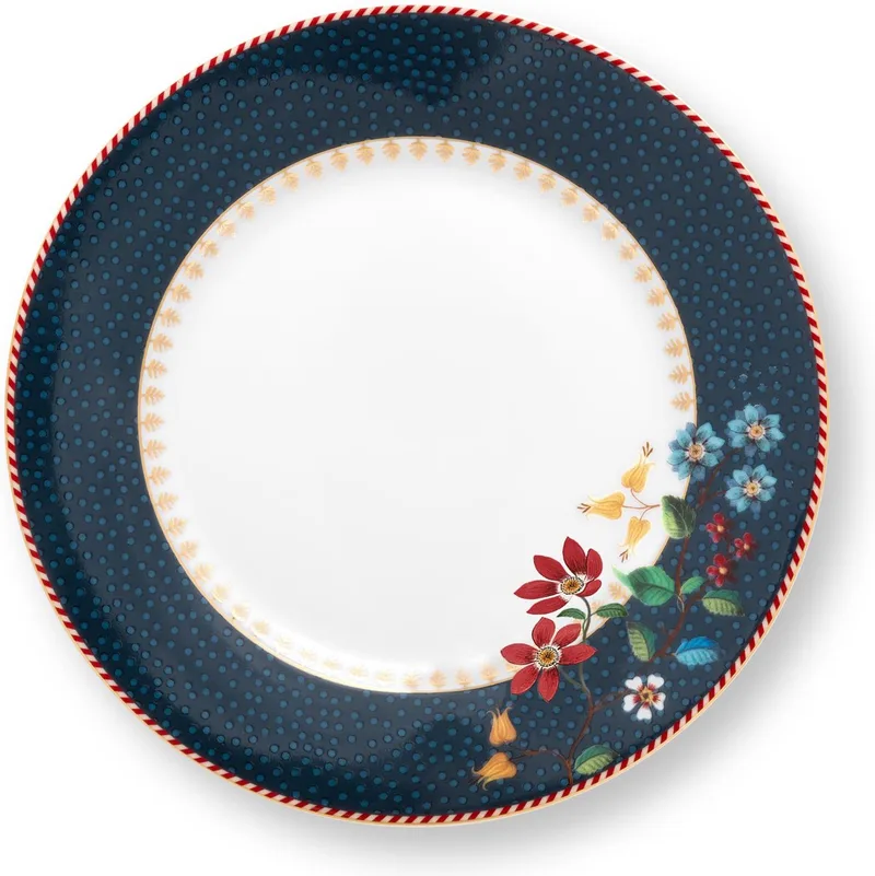 Berry Blues Blue Gebaksbordje ⌀17cm met subtiele Bloemenrand by Pip Studio in Blue – product photo
