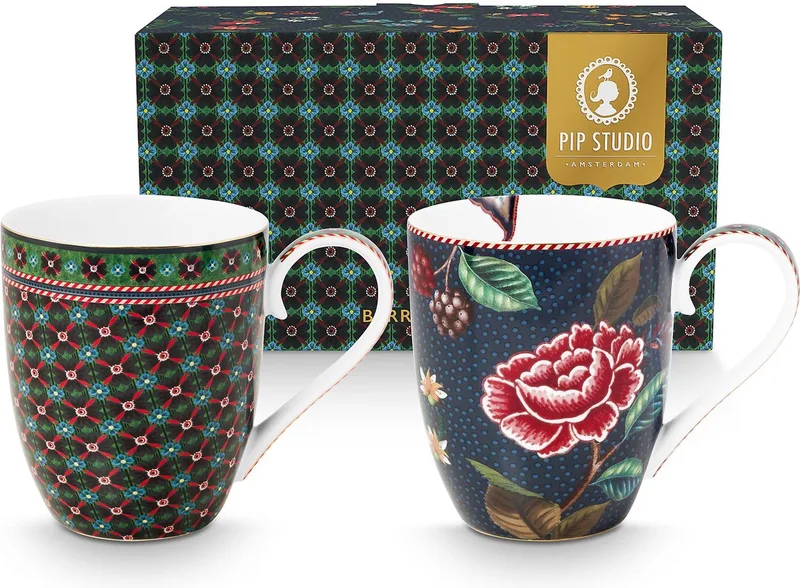 Berry Blues mokken set XL 450ml een set van twee mokken met bloemen von Pip Studio in Dunkelblau – Produktfoto