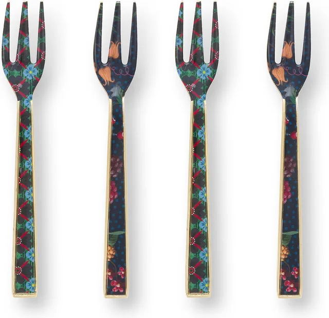Berry blues Set of 4 Cake Forks Enamelled - Gebaksvorkjes set van vier - bloemen