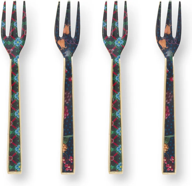 Berry blues Set of 4 Cake Forks Enamelled - Gebaksvorkjes set van vier - bloemen by Pip Studio in Dark blue – product photo