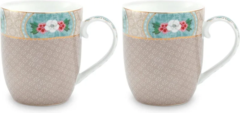 Blushing Birds Beker 145 ml - Set van 2 van Pip Studio in Khaki – productfoto