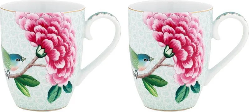 Blushing Birds - Bekers Wit Groot - Set van 2 van Pip Studio in Wit, Licht groen – productfoto