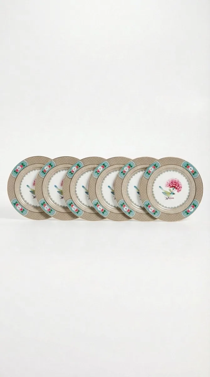 Blushing Birds Borden - Gebaksbordjes - Bordenset - Servies set van 6 - 17cm von Pip Studio in Khaki – Produktfoto