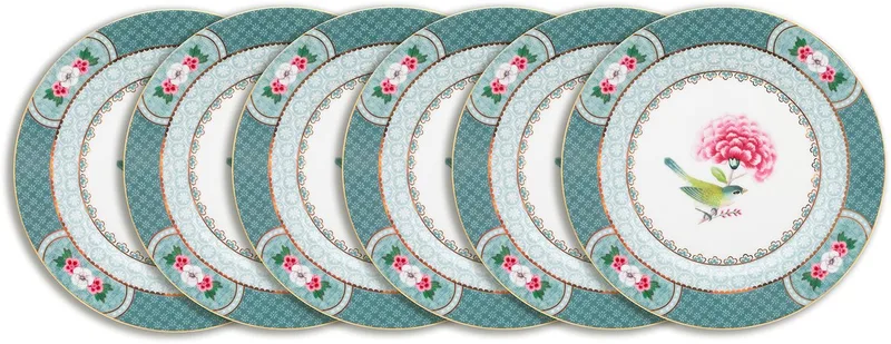 Blushing Birds Borden - Gebaksbordjes - Bordenset - Servies set van 6 - 17cm de Pip Studio en Bleu – photo produit