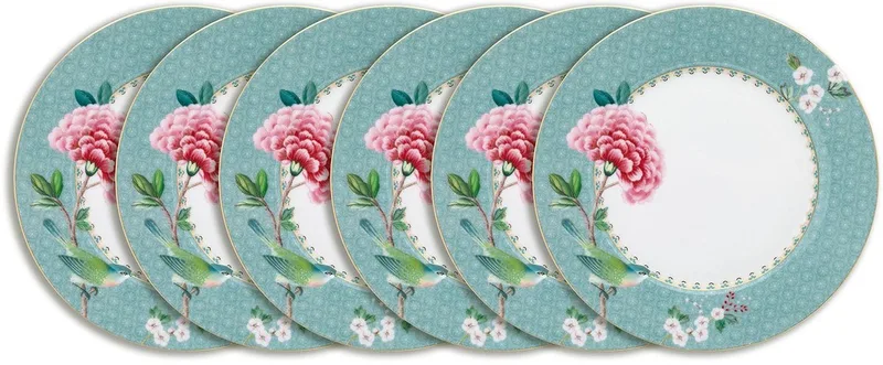 Blushing Birds Borden - Ontbijtborden - Bordenset - Servies set van 6 - 21cm fra Pip Studio i Blå – produktbillede