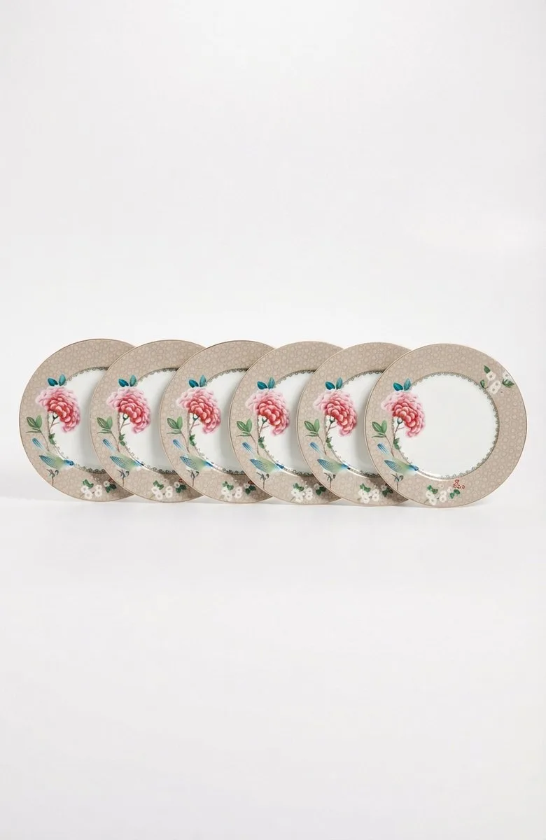 Blushing Birds Borden - Ontbijtborden - Bordenset - Servies set van 6 - 21cm by Pip Studio in Khaki – product photo