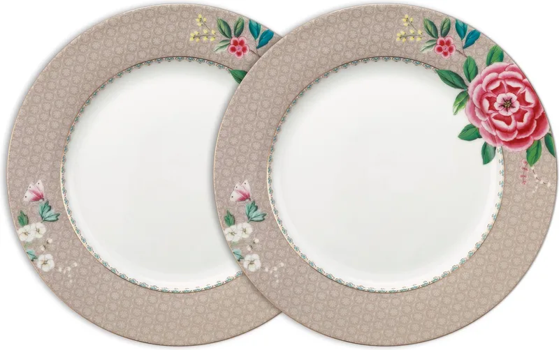 Blushing Birds Dinerborden - Porselein - Set van 2 - 26.5cm van Pip Studio in Khaki – productfoto