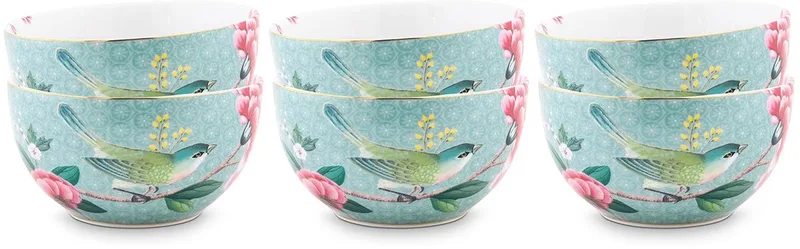 Blushing Birds Kommen - Ontbijtkom - Ronde schaaltjes - Servies set van 6 - 12cm by Pip Studio in Blue – product photo
