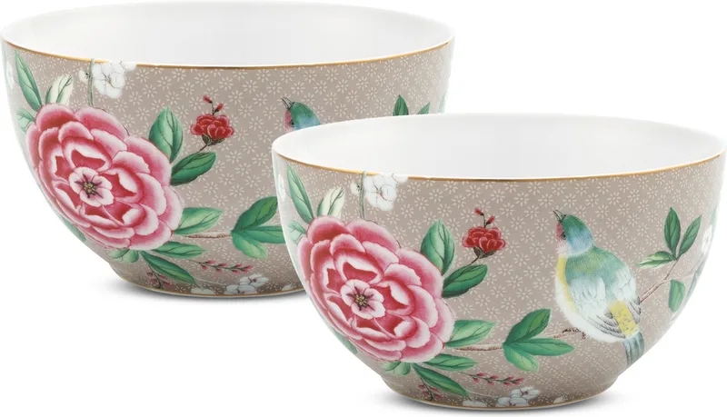 Blushing Birds Kommen - Porselein - Set van 2 - 15cm by Pip Studio in Khaki – product photo