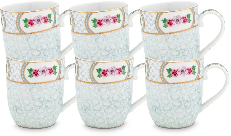Blushing Birds Mokken - Koffiekopjes met Oor - Koffiemok - Servies set van 6 - 200ml de Pip Studio en Blanc – photo produit